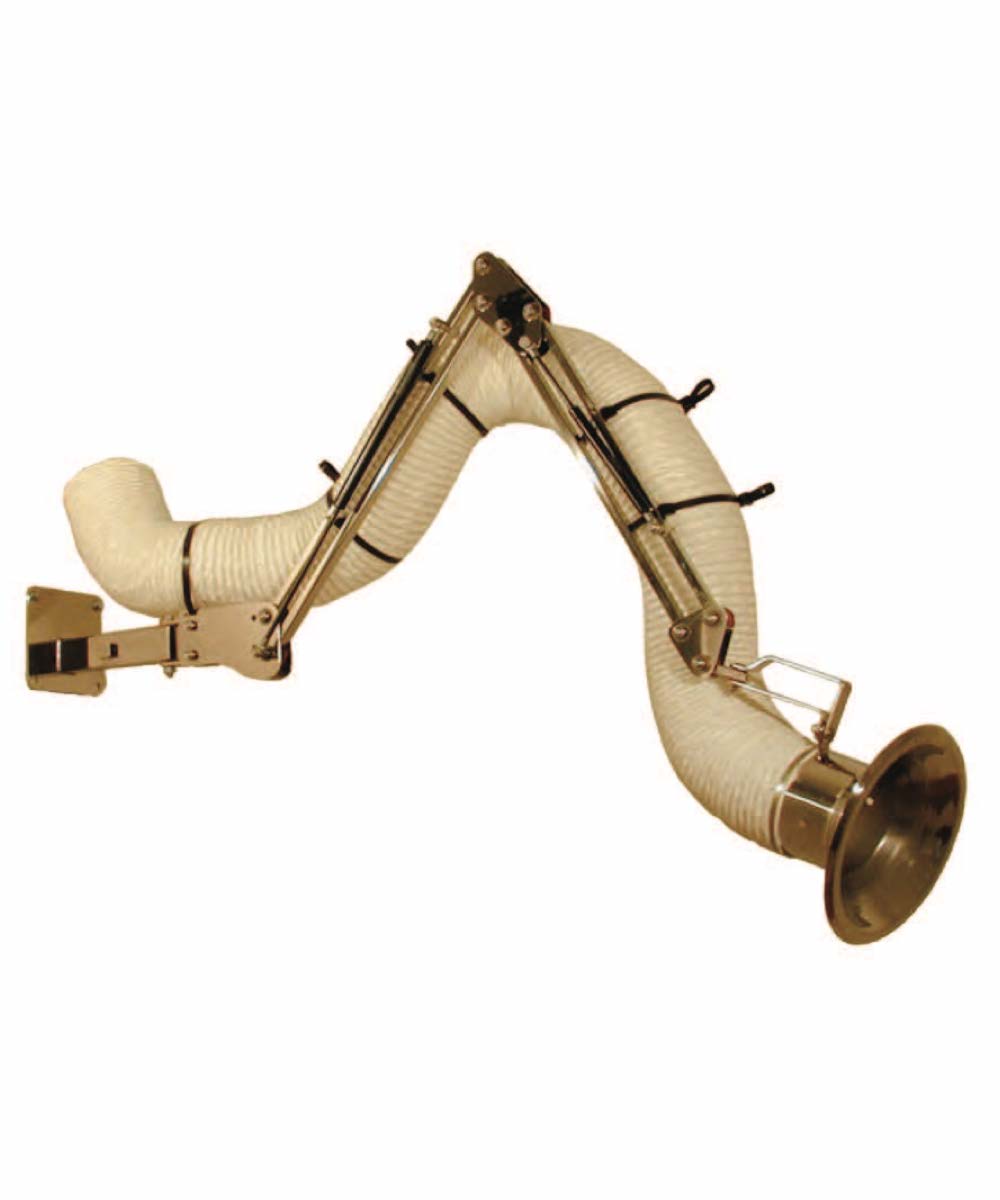 Product shot of the Plymth Super-M fume extraction arm with external support and hood